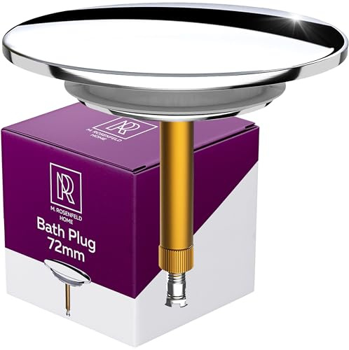 M. ROSENFELD HOME Bath Plug Replacement Ø 72 mm Premium - Bathtub plug Chrome Made of Brass with Double Seal - Plug for Bath Stopper
