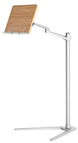 loktch 90cm Einstellbar Buchhalter Leseständer Buchständer Holz, 360° Drehbarer Buchständer Zum Lesen, Stabile Boden Stehend-Kochbuchablage Mit Seitenclips zum Lesen (B)