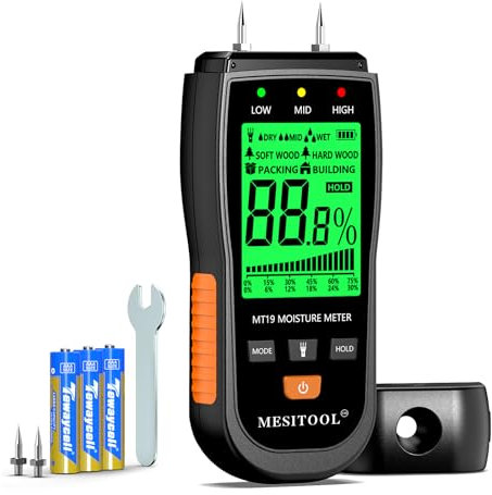 MESITOOL Humidimètre pour bois Détecteur d'humidité pour murs, bois, maçonnerie, plâtre (MT-19)