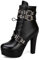 WOOD MEETS COLOR Frauen Herbst Runde Zehe Spitze bis Knöchel Schnalle Chunky High Heel Plattform Ritter Stiefel（Black H3996，42）