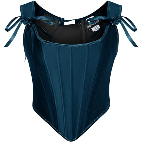 SCARLET DARKNESS Corsetto rinascimentale da donna, con lacci, vintage, in raso, bustier, Blu scuro, 48