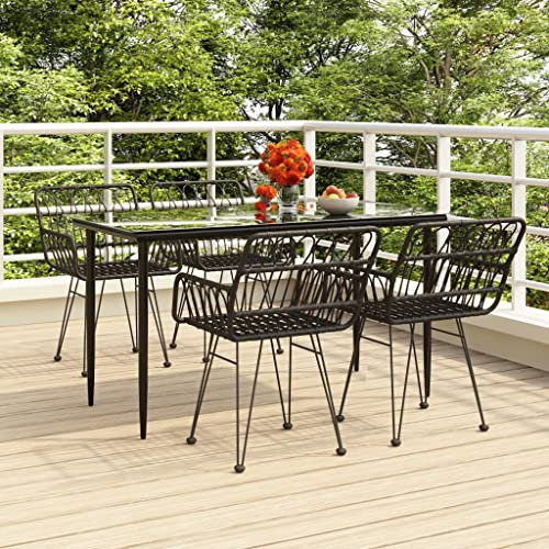 KTHLBRH 5-TLG. Garten-Essgruppe Schwarz Poly Rattan Gartenmöbel-Sets Balkonmöbel-Sets Terrassenmöbel-Sets Outdoor-Möbel-Sets für Terrasse, Garten, Balkon