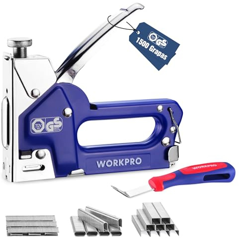 WORKPRO Graffettatrice Manuale 3 in 1 in Acciaio, Pistola Sparapunti per Lengo con 1500 Punti e Cacciagraffe, Ideale Sparachiodi per Legno, Tessuti, Riparazioni e Decorazioni