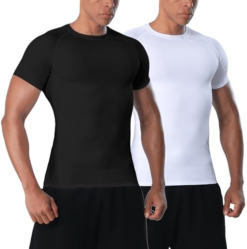 VanKee Maillot De Compression Homme à Manches Courtes T-Shirt Sport Maille Aisselles Respirant Et Séchage Rapide pour Fitness Musculation Running Basketball Football
