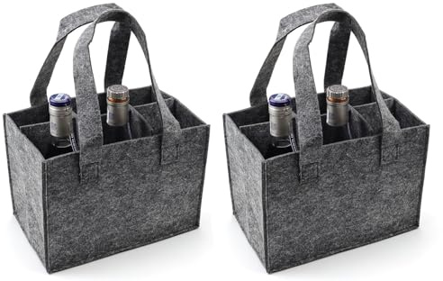 YFaith 2 Piezas Bolso para 6 Botellas, 25 x 15 x 18 cm Bolso de Botellas de Fieltro, 6 Compartimentos Portabotellas de Vino, Plegable Bolsos-Botellas, para Botellas de Vino, Bebidas y Loncheras