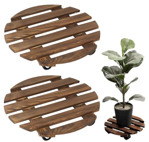 DragonX2 2 Rulli per Piante Tondi Rullo per Fiori per Piante A Rullo Portavasi con Ruote Portavaso con Ruote 30 Cm Legno di Pino, Portata 100-150 kg, Rotondo, Marrone