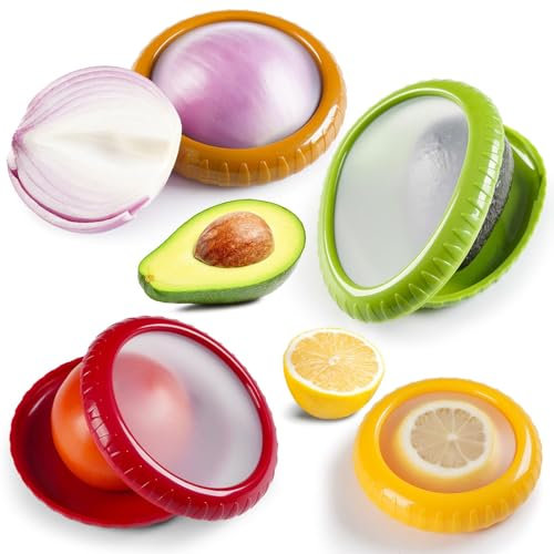 Set di 4 contenitori riutilizzabili per frutta e verdura in silicone – contenitori salvafreschezza per avocado, cipolla, limone, pomodoro – scatola per la conservazione degli alimenti da frigo