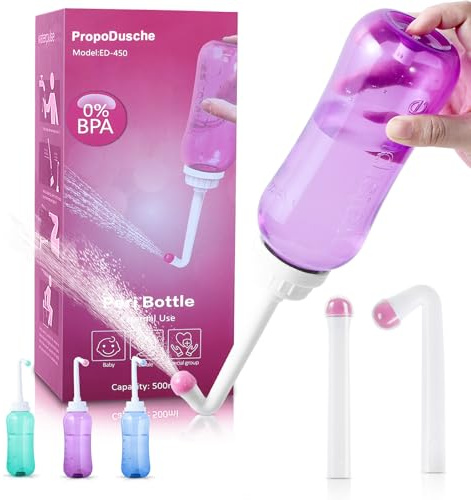 Ducha Anal Higiene Íntima Bidé Portátil - Ducha Anal Portátil para Mujer y Ducha Íntima para Cuidado Higiénico - Ducha Íntima para Viajes, Posparto y Embarazo, 500 ml, Violeta Elegante