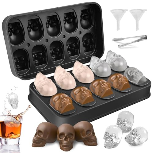 GZLCEU Teschio Stampo 3D per Cubetti di Ghiaccio, 18.4×10.9×4.3 cm Ghiaccio in Silicone per Whisky, Cocktail, Liquori con Pinza per Ghiaccio e Piccolo Imbuto