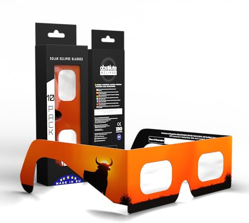 Absolute Eclipse Solförmörkelseglasögon – CE & ISO 12312-2 certifierade – AAS rekommenderad leverantör – EU-tillverkare – säkert ögonskydd för 12 augusti 2026 förmörkelse – klassrum och evenemang