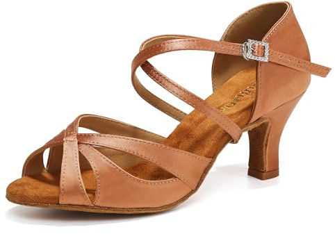 Bulunka Women's Latin Dance Shoes Female's Ballroom Salsa Dance Shoes 2.5 Heel(A-Style Tan Size 8.5)