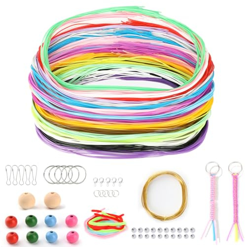 VINATO Set Creativo Fai-da-Te, Kit Completo per Intreccio Scoubidou con Fili, Perle, Pompon e Accessori - Per Braccialetti dell'Amicizia, Portachiavi e Lavoretti Manuali