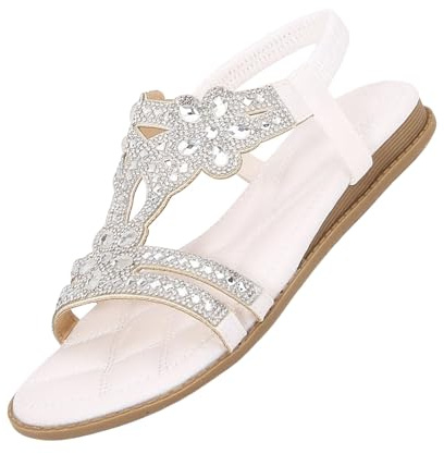 Generiska glittersandaler damer sommar, sandaletter damer platta eleganta sandaler & slides boho sandalett strass T-remmar sommarskor kvinnor strandsandaler mjuka Slingback sommarsandaler