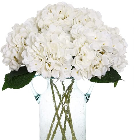 Kimura's Cabin 6pcs White Hydrangea Artificial Flowers Silk Fake Hydrangeas Faux Hydrangea Flowers with Stems for Wedding Bouquets Arrangement Home Table Centerpieces Baby Shower Party Decoration
