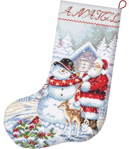 Letistitch Counted Christmas Stocking Snowman and Santa Cross Stitch Kit 24.5 x 37 cm