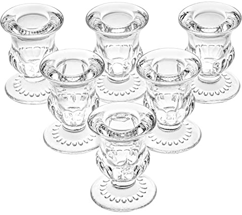 Glass Taper Candle Holders Set of 6 Clear Crystal Candle Holders for Candlesticks, Elegant Candlestick Holders for Table Centerpiece Wedding Party Christmas Thanksgiving Festival