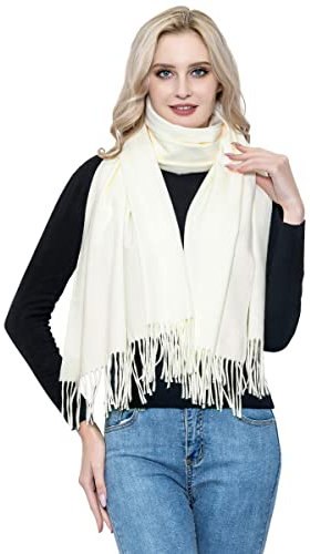 vimate Kaschmirschal und -tuch, Super Soft Winter Cream/Off White Winter Pashmina Cashmere Cashmere Shawl Wrap für Damen (DE-Off White)