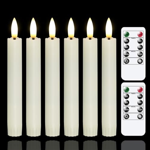 Yeelida Velas LED sin llama a pilas con 2 temporizadores a distancia,Paquete de 6 velas parpadeantes de larga duración de 16 cm (2 cm de diámetro, marfil)