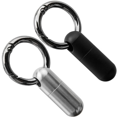 2 Stück Mini Reines Titan Pillendose Schlüsselanhänger, Wasserdicht Pillendose Metall, Tablettendose für Unterwegs mit Schlüsselring für Reisen im Freien (Schwarz, Silber)