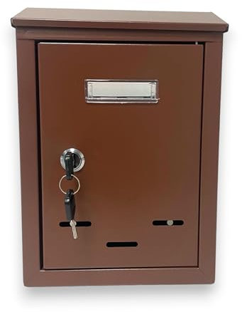 Cassetta Postale Per Esterno con Spioncino e Portanome Anta Apribile Con Serratura a Chiave Incassata a Muro Doppia Chiave e tasselli Inclusi 27x18.5x6.5 cm (Marrone)