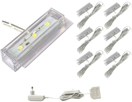ACCE LED Glasbodenbeleuchtung, Glaskantenbeleuchtung, Vitrinebeleuchtung, Regalbeleuchtung, 2D oder 3D im Set, Leuchtfarbe warmweiß, inklusive Netzteil (2D, 6er set)