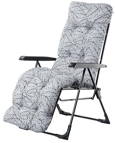 KADAX Gartensessel mit Einstellbarer Rücklehne, Relaxstuhl aus pulverbeschichteter Stahlkonstruktion, Klappsessel mit Tragfähigkeit bis 110kg, Gartenliege mit Kissen (Weiß/Grau, L eckig)
