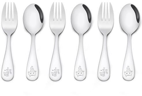 Joyfair Kids Cutlery Set, 6 Pcs Stainless Steel Childrens Cutlery Set, Baby Eating Utensils/Toddler Safe Forks x 3 with Child Spoons x 3 for 1-4 Years Old Child, Cute Animal Pattern & Dishwasher Safe