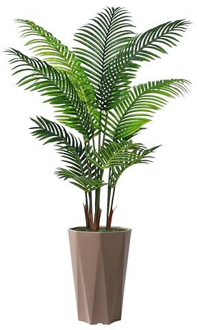 Artificial Palm Plant Indoor 5FT Fake Tree with Mocha Diamond Planter Faux Tropical Areca Tall Fake Floor Plant Potted Artificial Trees for Home Office Living Room Decor Indoor