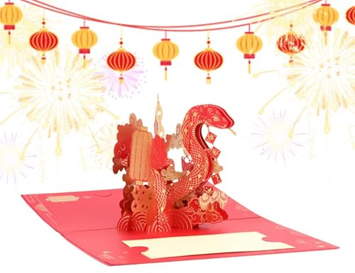 Biglietti di Capodanno cinese,Anno del Serpente Pop-Up Card,Adorabile 2025 Serpente Biglietti di Auguri,Festa di Primavera Benedizione Serpente Biglietto di Auguri,Decorazioni di Capodanno Cinese