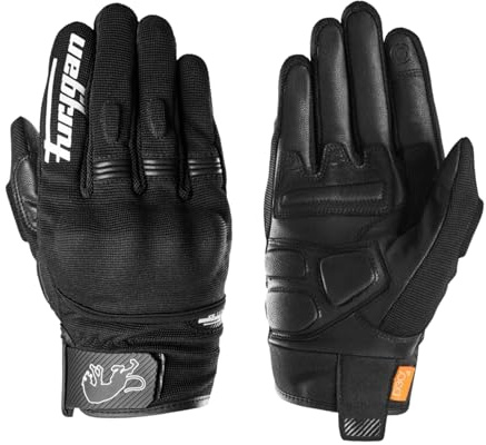 Furygan Jet D3O Evo - Gants de Moto Homme - Paume 100% Cuir - Confort - Gants d'été - Respirant & Léger - Compatibles écrans - Touch Screen, Noir-Blanc