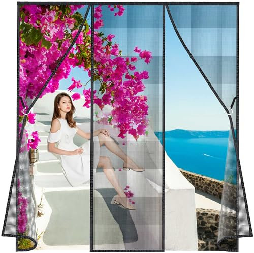 Mosquitera puerta doble Magnetica, 245x180cm Corredera Cortina Mosquitera Magnética, Cierre Magnético Automático, Antiinsectos para Salón Balcón Dormitorio LF2C1 Negro