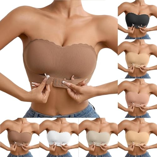 Sonnena Sujetador Bandeau sin Tirantes para Mujer Sujetadores sin Aros Hebilla Delantera Invisible Push Up Bra con Relleno