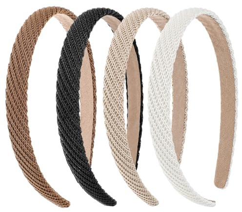 KFHENSOMR Fasce per capelli sottili lavorate a maglia, 4 pezzi, antiscivolo, graziose fasce per capelli da donna, sottili fasce per capelli in tinta unita, per trucco quotidiano, lavaggio viso, yoga