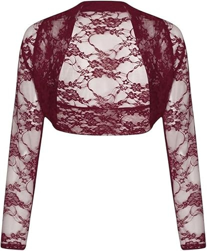 BESTITALIANUK Bolero Shrugs for Women Lace Cardigan Sweater Wedding Long Sleeve Elegant Wine