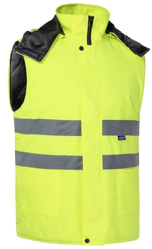 Oralidera Herren Hi Viz Bodywarmer Reflektierend Sicherheitsweste Winter Warme Arbeitsweste Funktionsweste mit Kapuze, Grün, XL