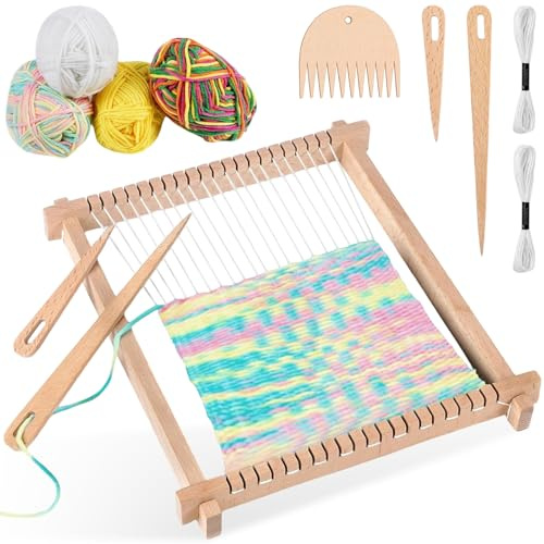 Xinxinphi Métier Tisser Enfant avec Laine Colorée et Navette Peigne Kit, Set Cadre Tissage Bois DIY 40 x 30 cm, Cadre Tricoter Manuels Multi-Travaux, Metier Tisser pour Adultes Fille et Débutants