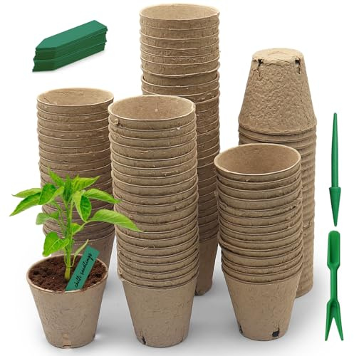 Vyranut Macetas Biodegradables para Semillas - 80 Unidades de 8 cm, Macetas Redondas de Papel Compostable con Agujeros de Drenaje, Ecológicas para Semillas, Verduras, Hierbas y Flores