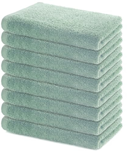 Lavea® Juego de 8 Toallas de Mano de 40 x 70 cm, Suaves y absorbentes, de 100% algodón, con Certificado Öko-Tex, Ideal para baño, Aseo de Invitados, Deporte y Fitness - Verde Eucalipto