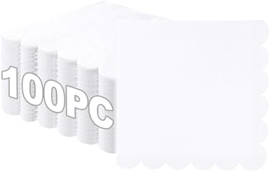 100Pcs White Napkins,2-Ply White Scalloped Cocktail Napkins Disposable, 25x25cm Paper Napkin for Party,Birthday, Bar, Wedding, Bridal Shower