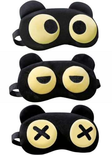 Lot de 3 Masque de Nuit Cartoon, Bandeau Yeux Sommeil Respirant pour Adulte et Enfant, Cache Yeux Occultant pour Voyage, Sieste et Nuit, Masque Sommeil avec Motifs Amusants