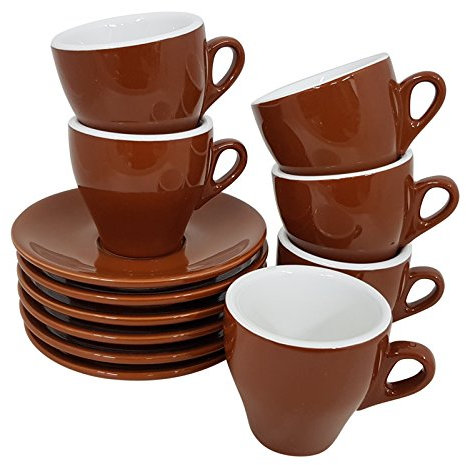 Cappuccino Tassen einfarbig braun, 6 Stück mit Unterteller Classic Made in Italy