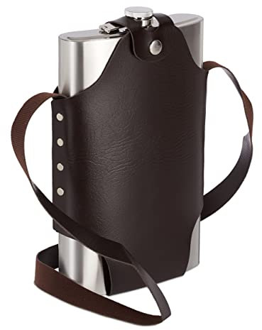 Relaxdays 2 x Flachmann aus Edelstahl, XXL, hochwertige Taschenflasche zum Umhängen, 1,8l Fassungsvermögen, Partyspaß, Silber