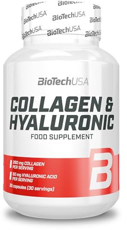 BioTechUSA Collagen & Hyaluronic | 280 mg de collagène et 60 mg d'acide hyaluronique par portion | Facile à prendre | Sans gluten, 30 capsules