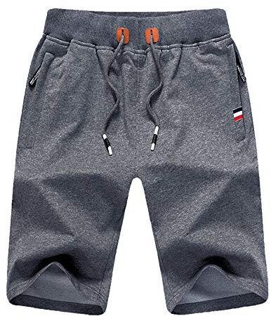 ZOXOZ Kurze Hosen Herren Shorts Sommer Jogginghose Kurz Baumwolle Gym Sweat Sport Fitness Shorts mit Reißverschluss Elastische Taille Grau M