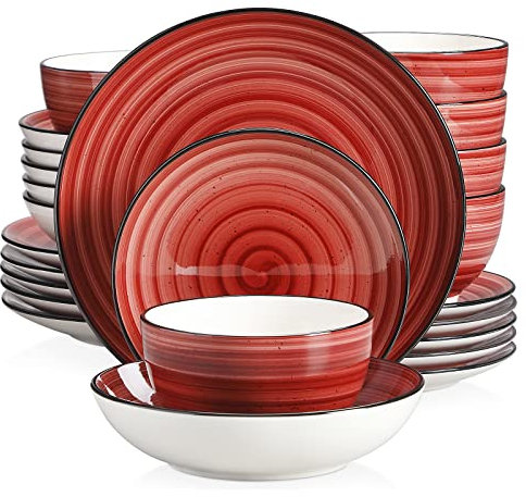 Tafelservice Steingut, vancasso BONBON 24 teiliges Geschirrset, handbemaltes Kombiservice für 6 Personen, Vintage Aussehen