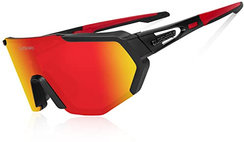 Queshark Polarizzati Anti-UV Occhiali da Ciclismo Bici MTB Intercambiabili per Sport Uomo Donna Guida Pesca Golf Baseball Corsa