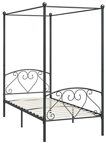 vidaXL Canopy Bed Frame Single Solid Base Bedroom Furniture Grey Metal 100x200cm