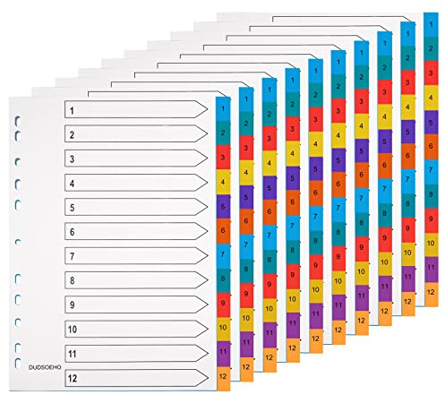 A4 Wide Colour Tabs 【10 Pack】 File Dividers Coloured Mylar Multi Colours 1-12 Multipurpose Porous Index Dividers