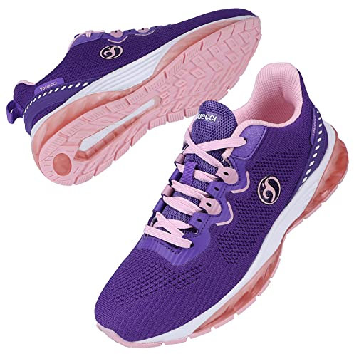 MINBEI Femme Baskets Fille Fitness Chaussures Outdoor Running Gym Sport Sneakers Lacets Plate, Violet Taille 37 EU