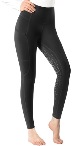 Harrison Howard Women's Full Seat Silicon Grip Equestrian Breeches Horse Riding Tights High Waisted Leggings for Women Classic Black Large